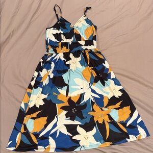 Flirty Floral Women's Dress in Black, Blue, and Yellow